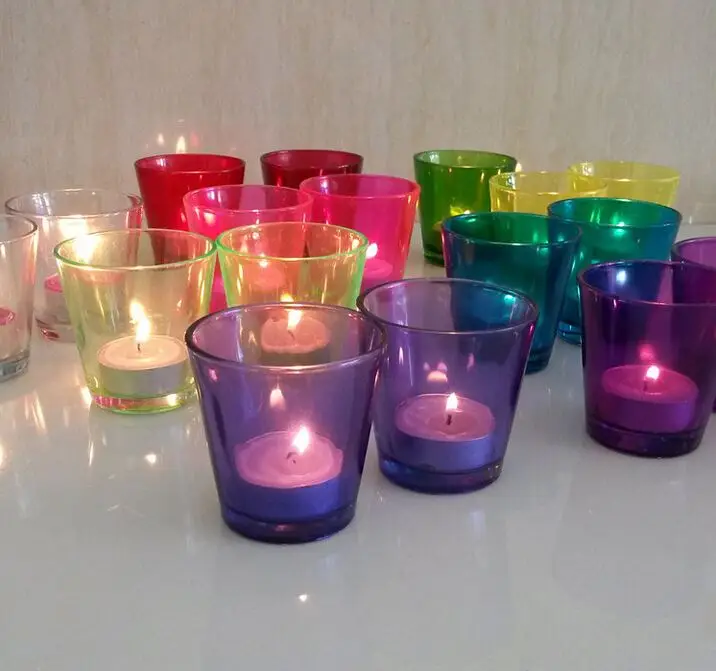 
graceful and colorful small glass candle holder cup 