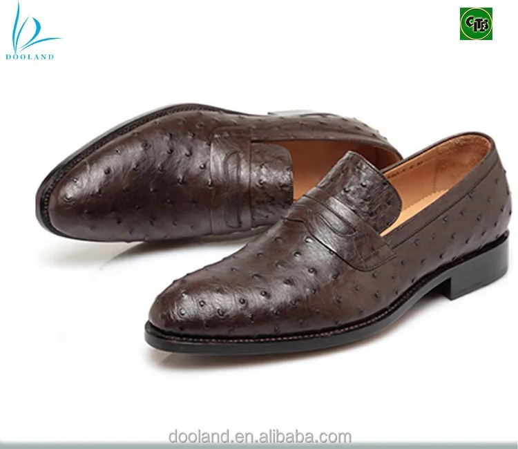 Fashion high quality real exotic slip on designer style genuine ostrich skin leather men shoes