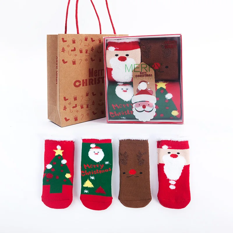 
custom 100% organic cotton christmas gift bag baby socks 