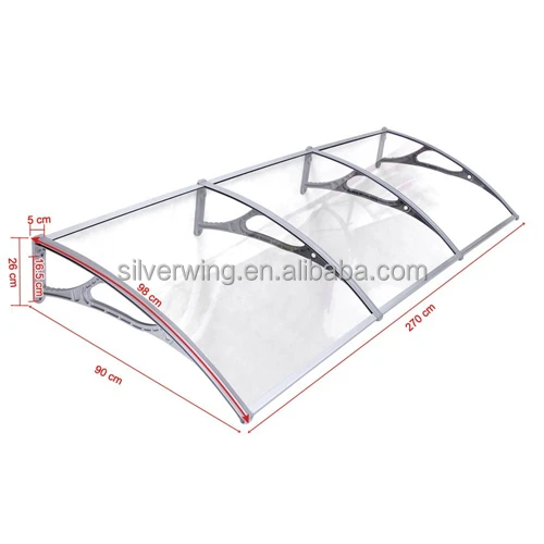 Silver Wing Outdoor Canopy Plastic balcony awnings frame support Grey 290cm x 90cm