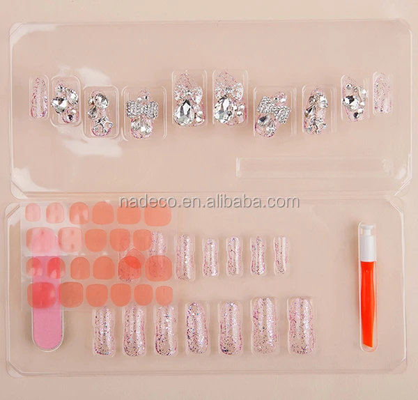 Nadeco Pink Rhinestone Abs Material Artificial Jewelry Wedding False Finger Nail Tips
