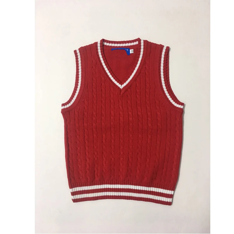 Свитер для мальчиков, жилет с узором ромбиками, V-образный вырез, пуловер без рукавов, вязаный школьный жилет