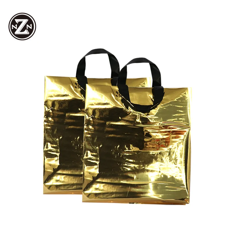 custom printed eco friendly gold plastic polythene punching pvc plastic shopping carry gift bag with handle
