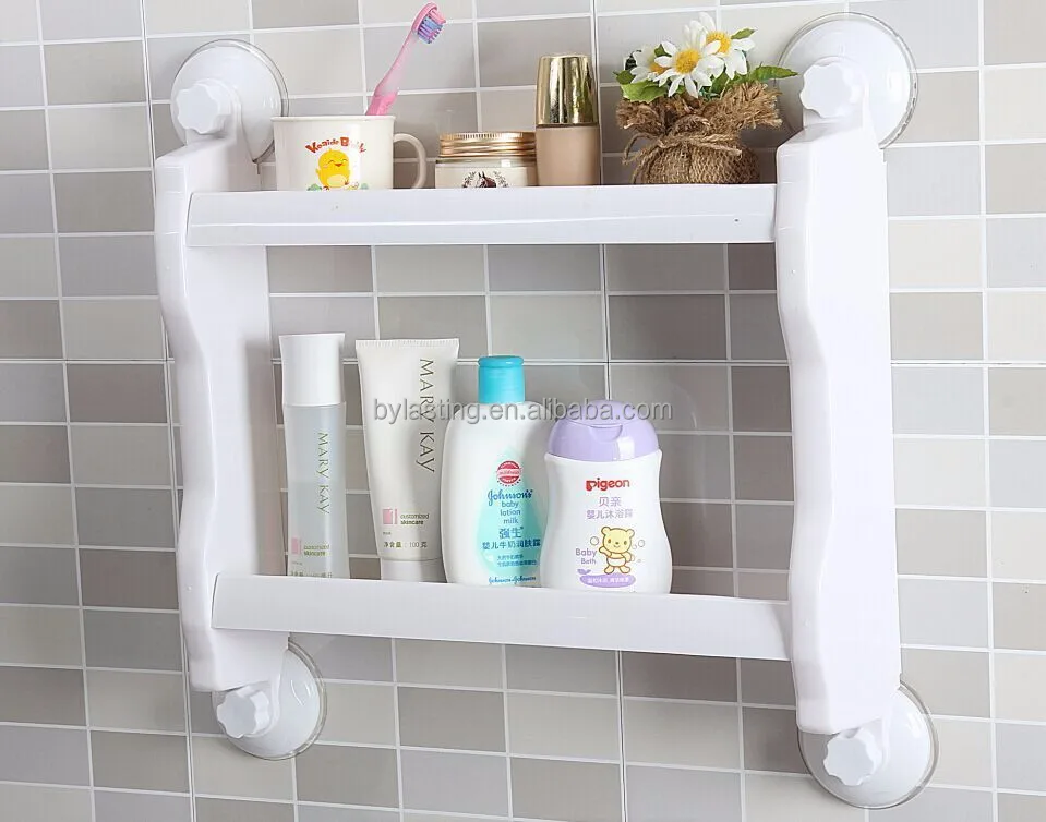 
2 Layers Multi-function Plastic 2 Layers Bathroom & Kitchen Storage Shelf With Super Suction 