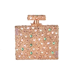 Retro vintage antique women ladies metal frame perfume bottle evening bag party wedding clutch purse with crystal rhinestone