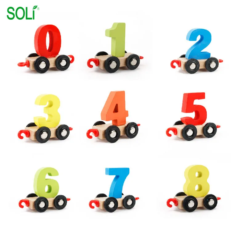 Children building blocks wooden number train toy funny train toy for children