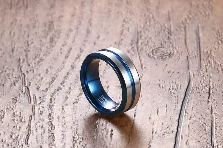 USA Hot Sale New Design Double Offset Line Blue Plated Tungsten Wedding Ring