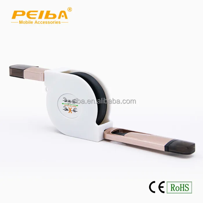
TPE Portable Mini Retractable cable reel Colorful Flat 2 in 1 USB Data Cable For All Phones 