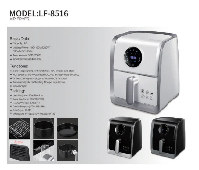 Digital 4.0L capacity 1400W no oil deep as seen on TV Digital Industry online Air Fryer Oven