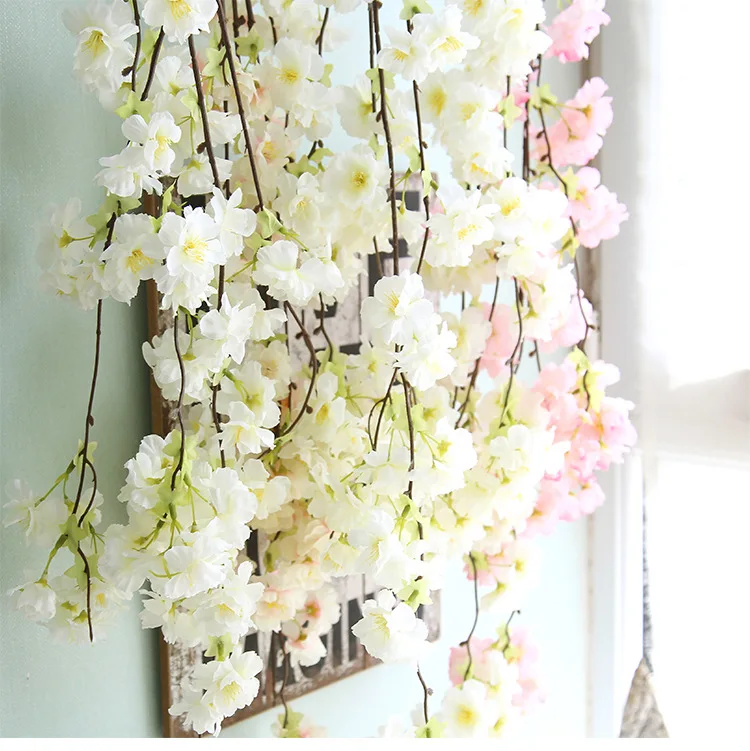 Hotel Room Sakura Artificial Flower Vine Decoration Table Centerpiece Silk Oriental Cherry Blossom Tree Wedding Decor