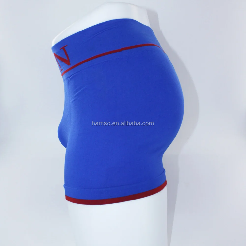 Custom Blue Seamless Underwear Men BOXER Briefs Plus Size OEM Service Spandex / Nylon Quick Dry MID-RISE Knitted Adults Solid