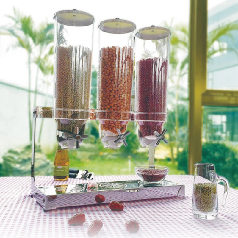
Different Types Stainless Steel Dry Food Candy Nut Cereal Dispenser Triple Bulk acrylic cereal dispenser 