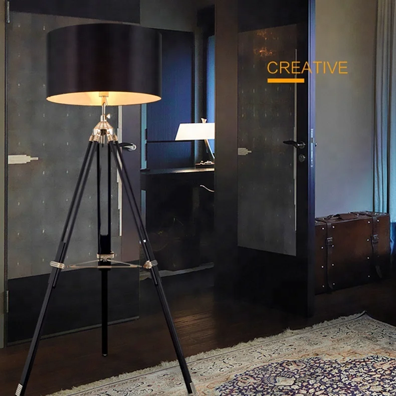 7W e27 european hotel home fabric light shade iron metal industrial vintage wooden floor lamp