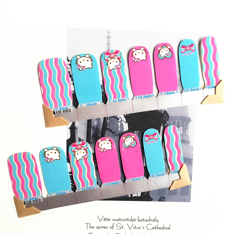 Pink Blue Cute cat child Nail Arts Nail Sticker Waterproof Nail Decal Sticker Gel Polish French