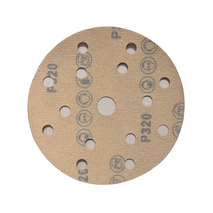 High quality 150mm 15 holes gold coated calcined alumina abrasive paper sanding disc for automotive
