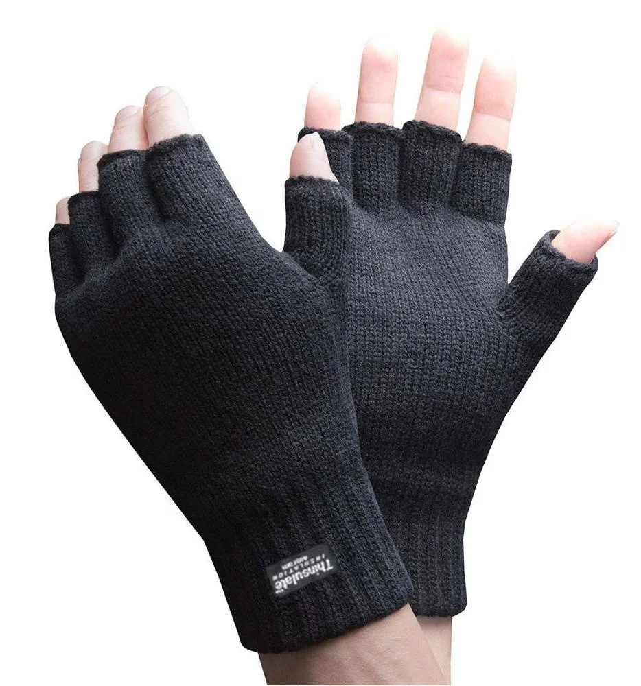 Thermal Fingerless Men Gloves Custom Men Semi Fingerless Knit Glove