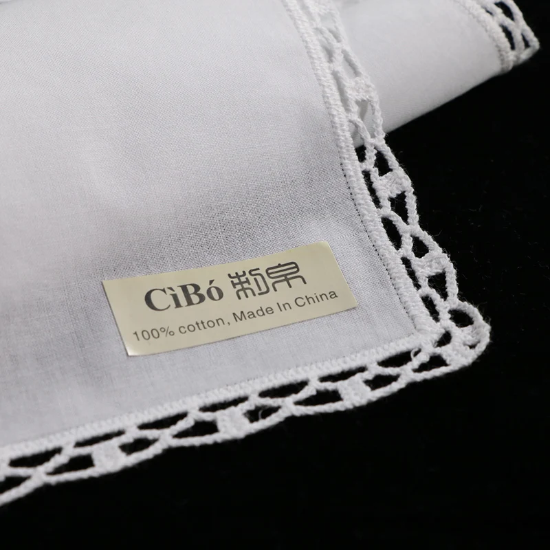 
D002: White premium cotton lace handkerchiefs crochet hankies for women/ladies wedding gift 