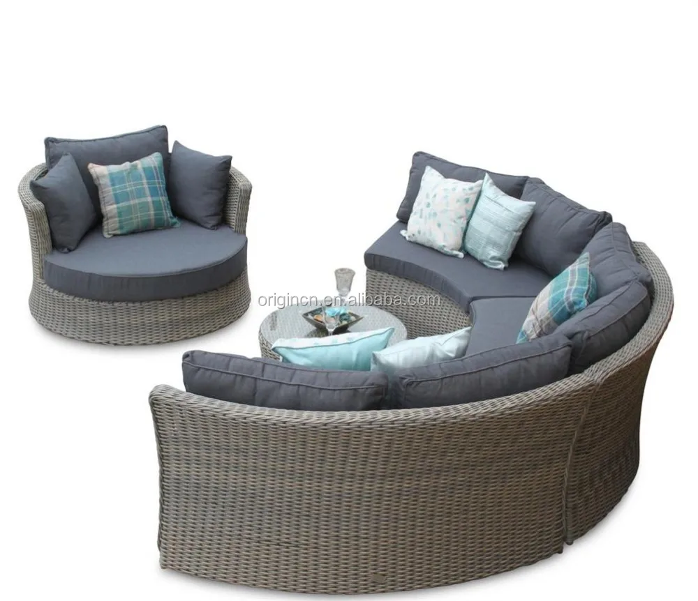 Outdoor used round shape chair and half moon sectional sofa garden cheap rattan furniture