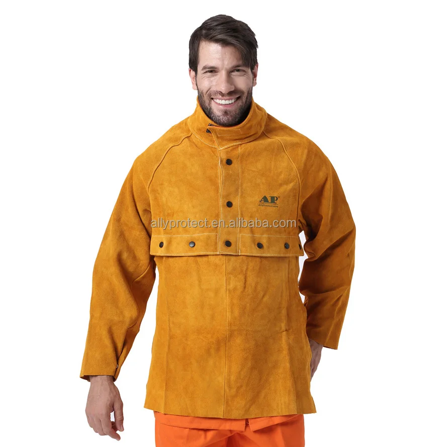 
AP-2188 golden leather welding cape sleeve heat resistant bib apron 