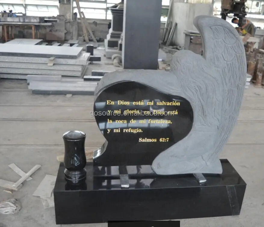 High Quality Black Granite Weeping Angel Heart Statue Monument