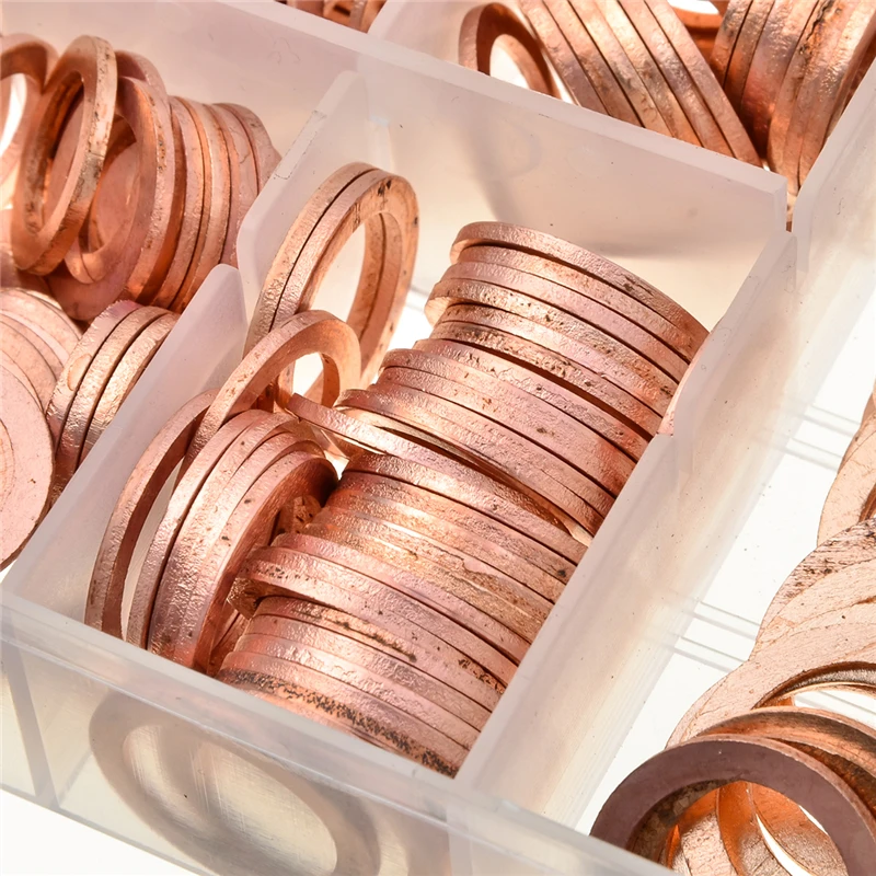 Urlwall 400Pcs Assorted Copper Washer Gasket Set M6-M22 Flat Ring Seal Assortment Kit with Box For Hardware Accessories