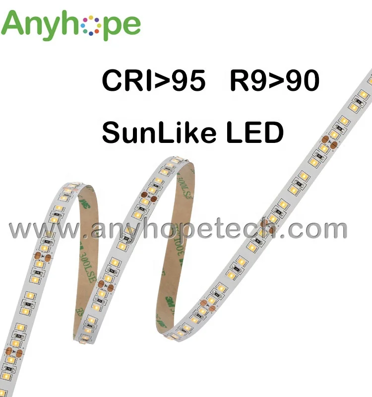 UL Listed TUV LM 80 CE RoHS Ultra High CRI 95 Ra R9 90 Full Spectrum SunLike LED SMD2835 3000K 9.6W 3 step LED Strip Lights