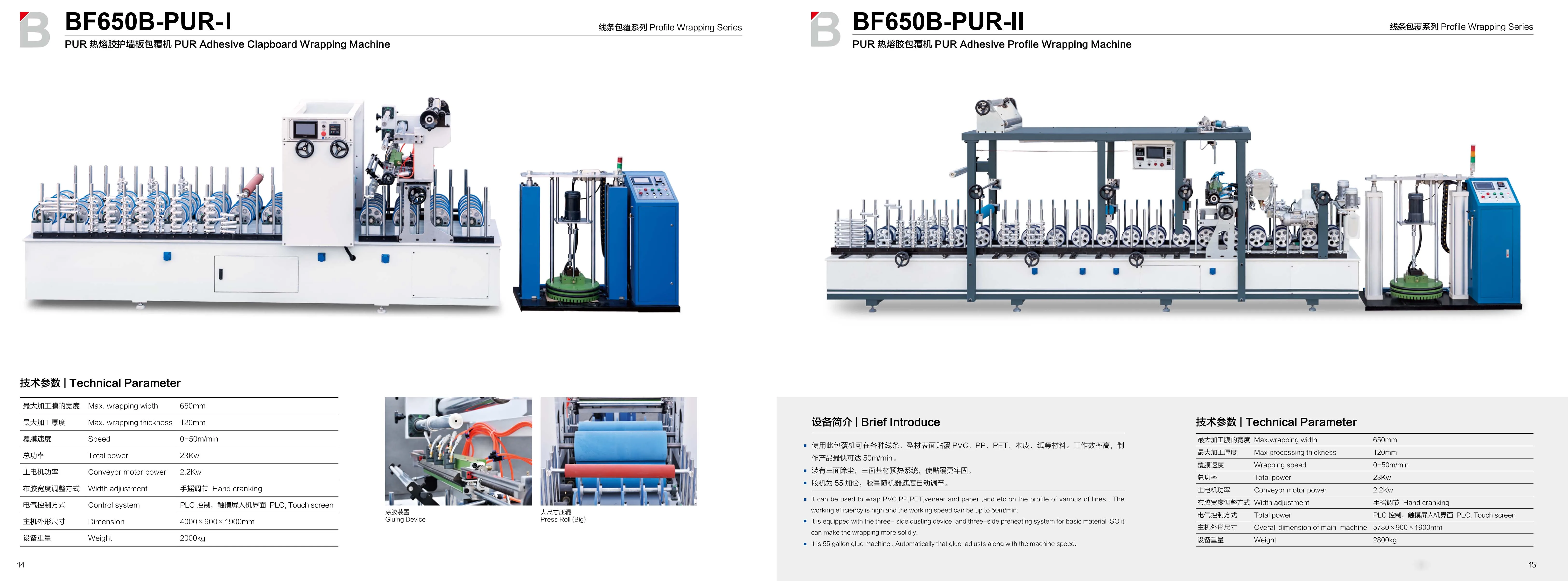 BF600A-II High Quality PUR Adhesive Veneer Profile Wrapping Machine for PVC Film