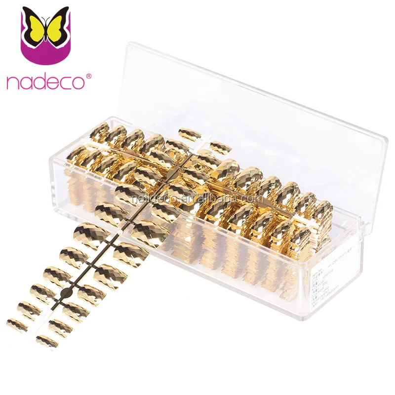 Nadeco Golden Acrylic False Nail Metal Mirror Nail Medium Square Nails for Lady Party Finger Tips