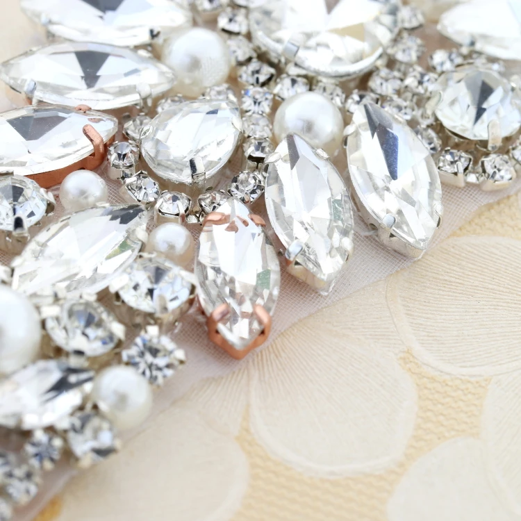 Glass Crystal Rhinestone Chain Bridal Dress Decoration Rhinestones Trim Silver Base Applique for clothes