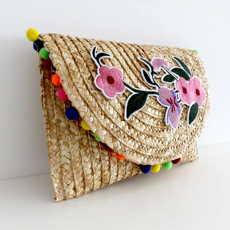 
Bohemian Style Wheat Straw Purse Women Flower Printing Summer Bag Straw Clutch Lady Handbag With Venonat 