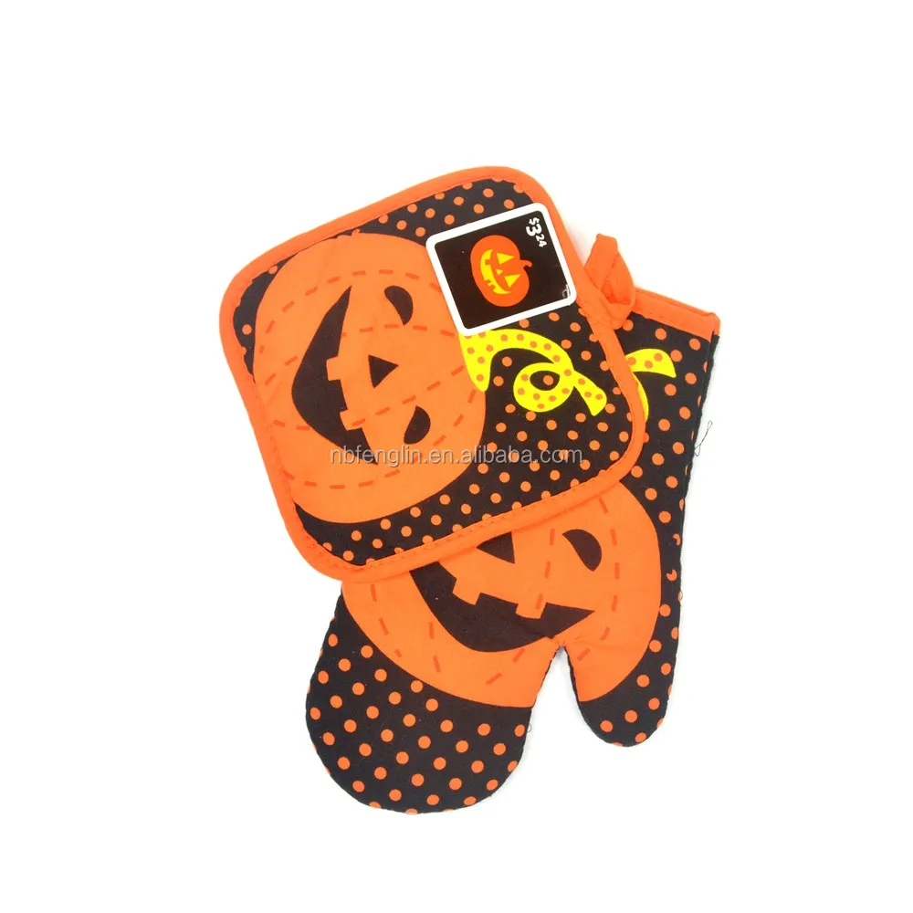Seasonal Promotion Kitchen Oven Mitten Heat Resistant Pot Holder Cotton Halloween Oven Mitts
