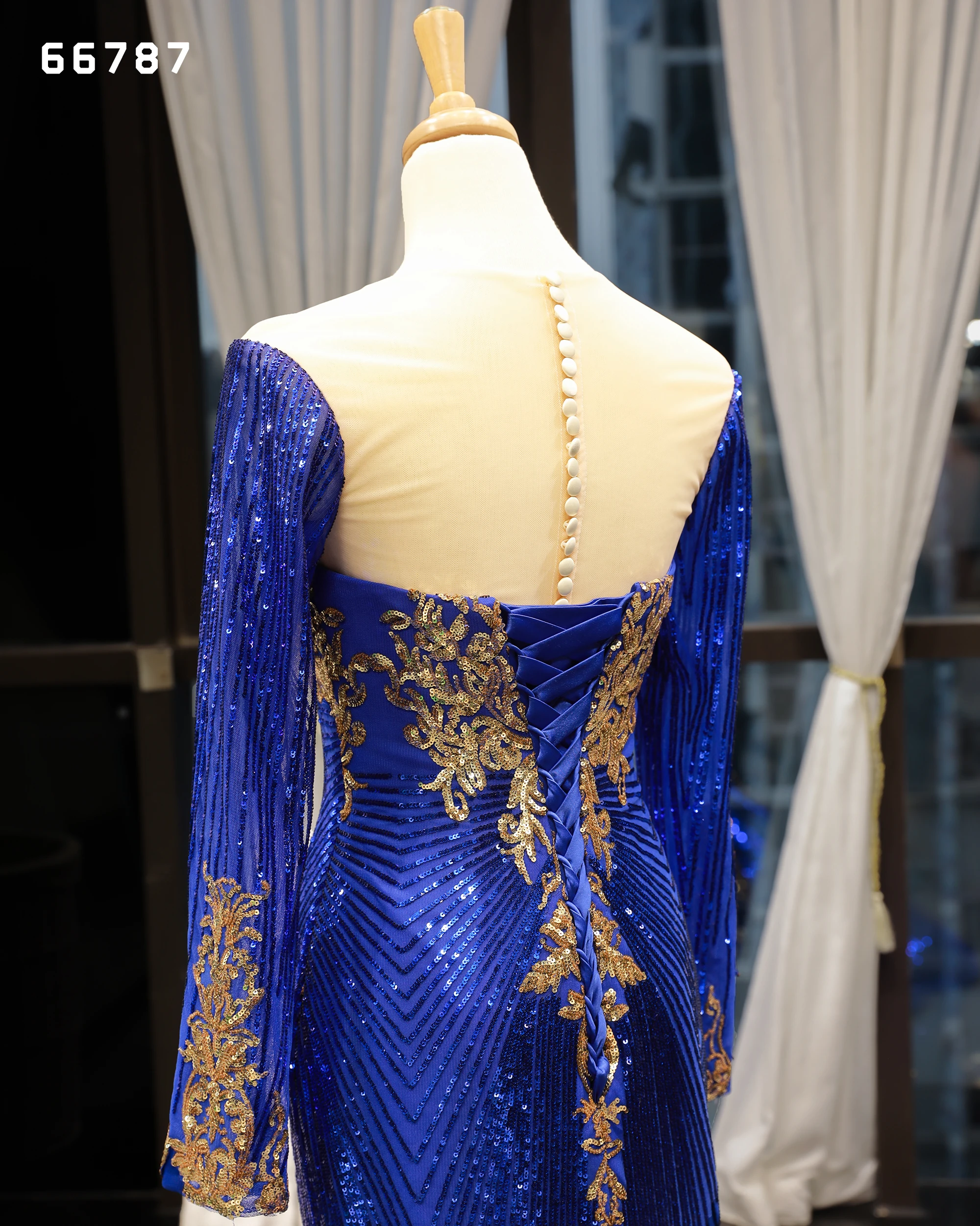 Jancember RSM66787 royal blue evening dress women vestidos de fiesta luxury long sleeve sexy mermaid prom dress evening