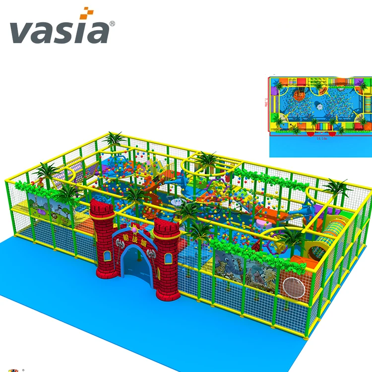 Indoor Playground Equipment Game Set with Climbing Wall Tranpoline Slides Ninja Rope Course and Foam Ball Pool