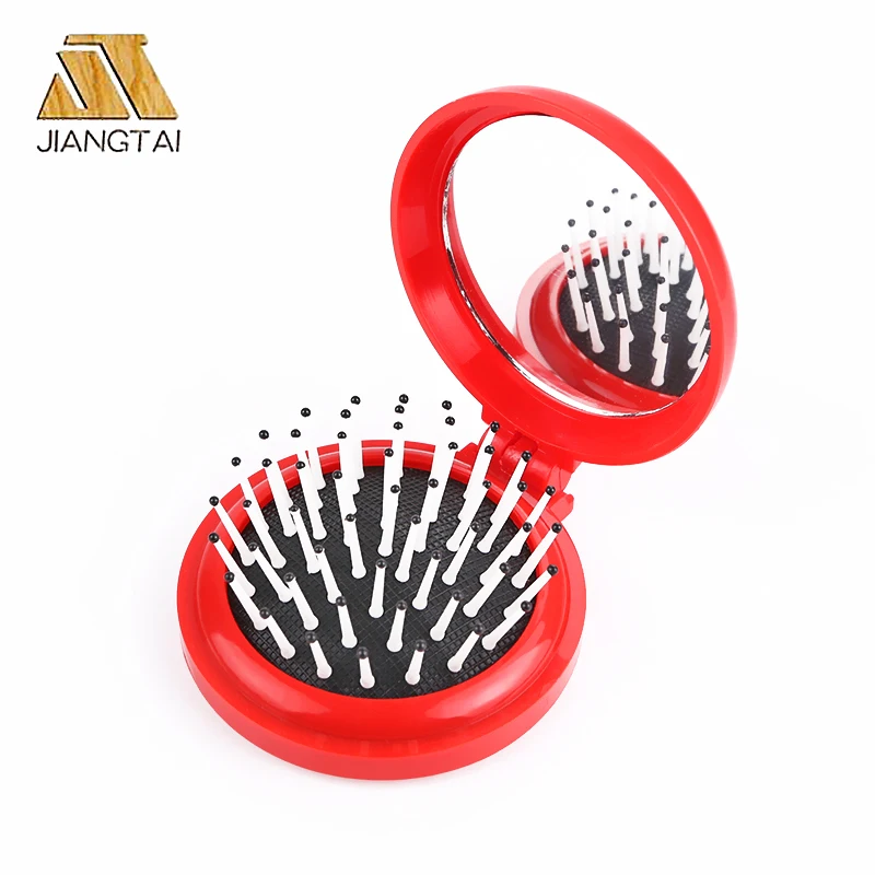Jiangtai ABS plastic hairbrush round hair comb foldable hair brush with mirror