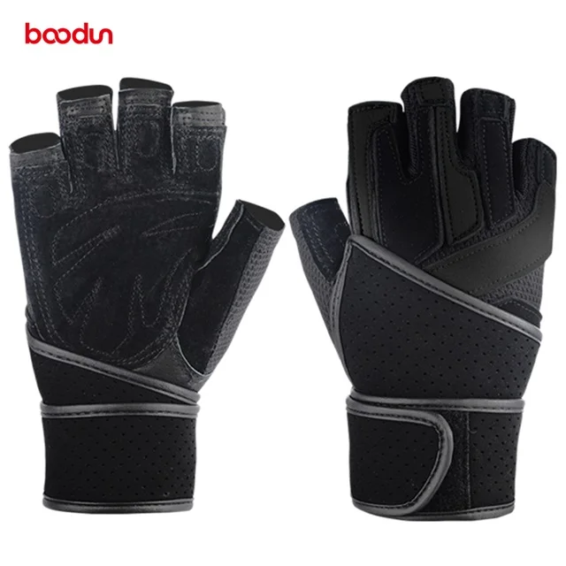 Boodun  leather Weight Lifting Training Gym Women Men Fitness dumbbell gloves