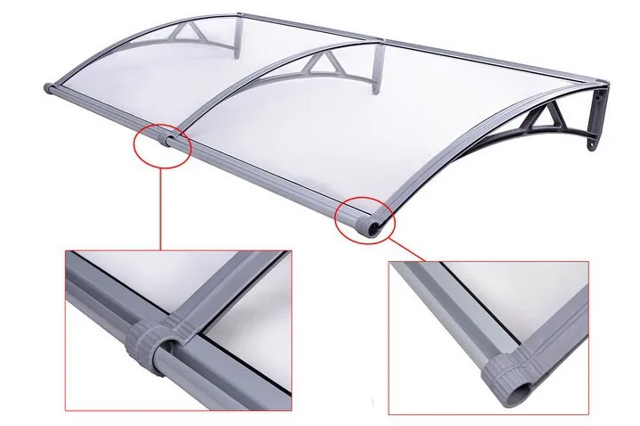 Innovative design - PP Plastic Polycarbonate Door Canopy with Water Gutter - Clear transparent PC roof
