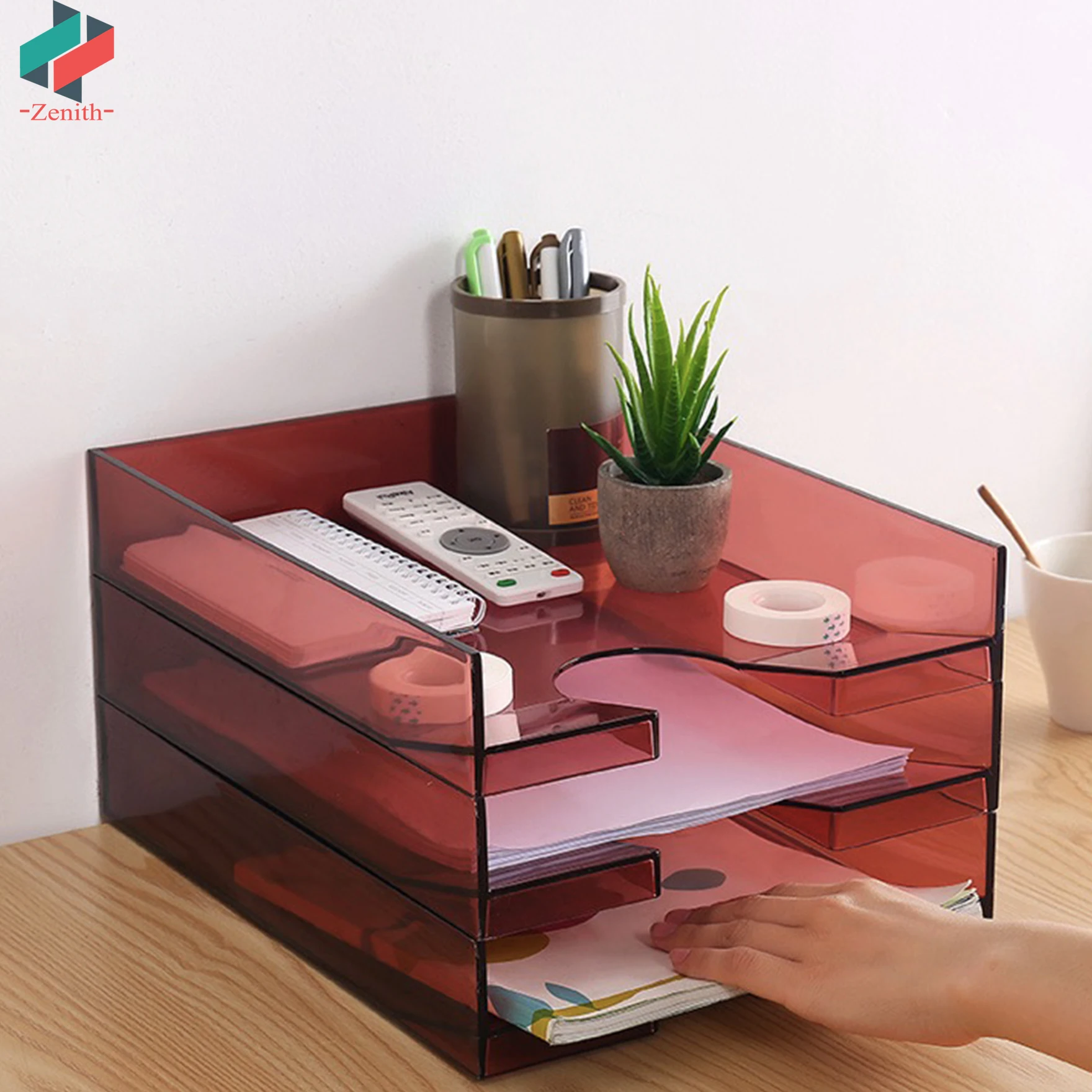 ZNS00004 Stacking Clear Plastic Desktop Office Organizer Letter Mail Document Paper File Tray