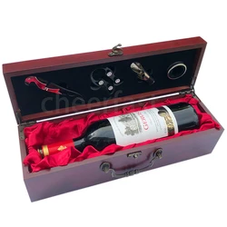 Easy Carry Red MDF Wooden Single Carry Box For Wine Bottle