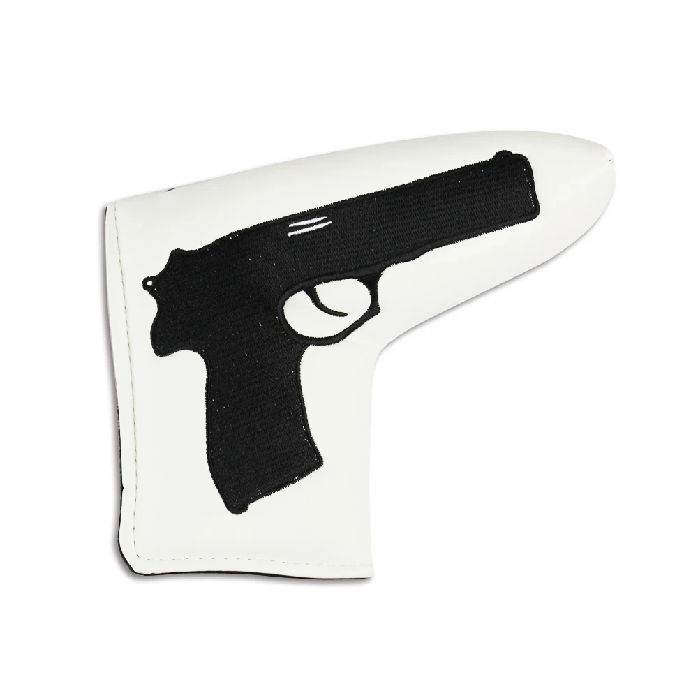 PU leather gun design putter head cover golf embroidery logo headcover
