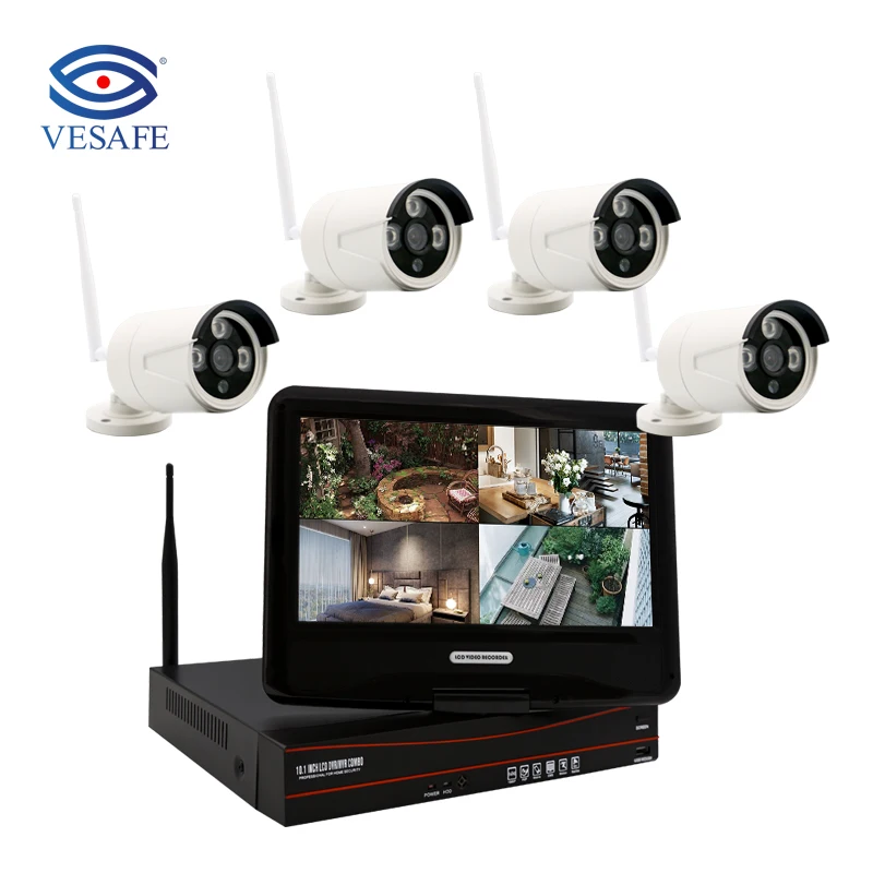  Vesafe домашней безопасности H.265 4CH 1080P Wi-Fi камеры видеонаблюдения комплект с 10 дюймов ЖК-монитор CCTV домашняя камерная