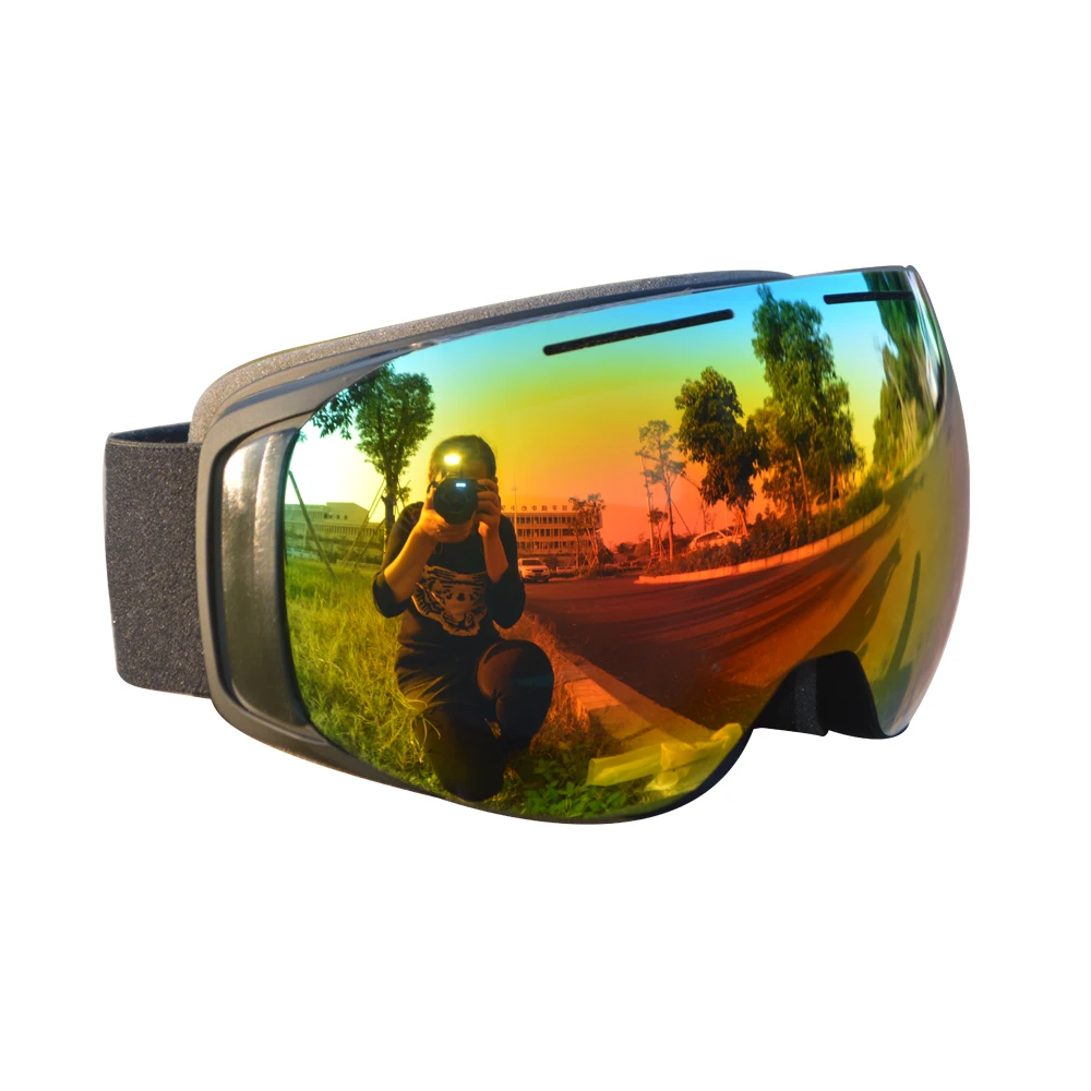 outdoor sports custom strap anti fog mirror lens OTG ski snow goggles