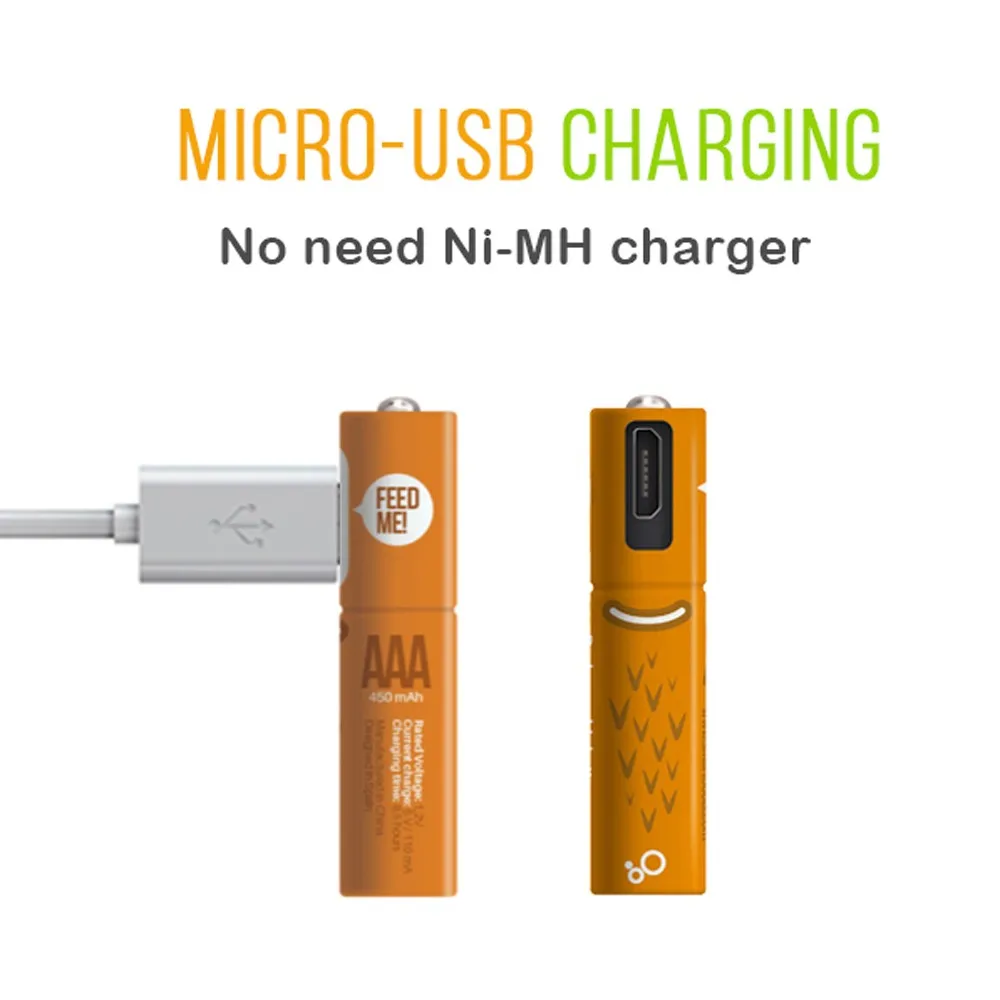 China supplier 1.2V 450mAh Ni-MHx4 AAA USB rechargeable battery for electric toys AA battery