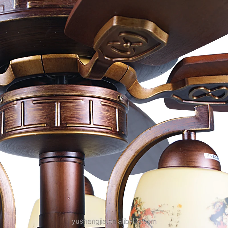 52 inch orient retro style decorative fans flower design glass lamp 5 solid wood blades ceiling fan with light