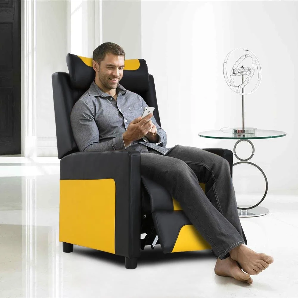 
Cheap Wholesale Price PU Leather Cafe Bar Sofa Yellow Color Recliner Sofa for Living Room 