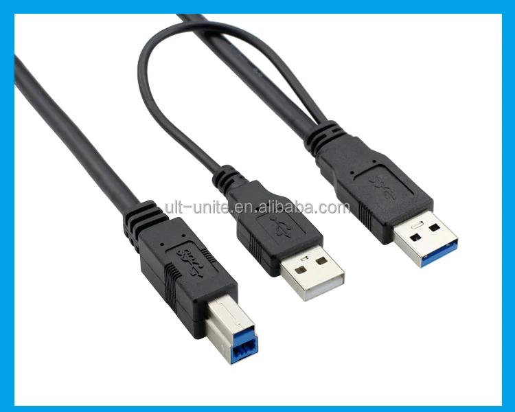 USB3.0 Мужчина + USB2.0 (Блок Питания) НА Тип-B Мужской Кабель, Черный, L = 0.6 м