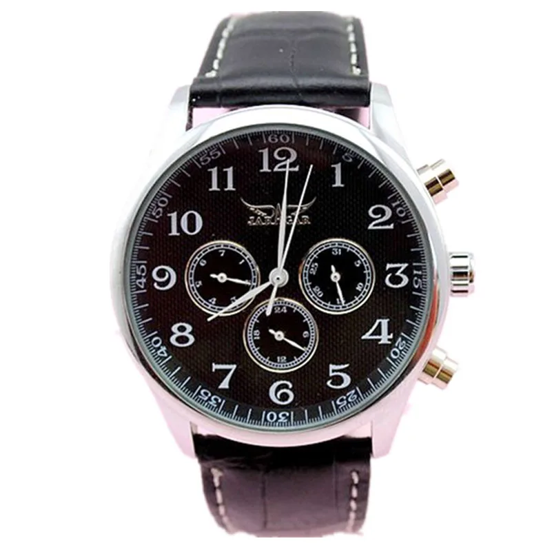 new arrival jaragar brand luxury watch self wind mechanical 6 hands analog display leather men business automatic watch 2017
