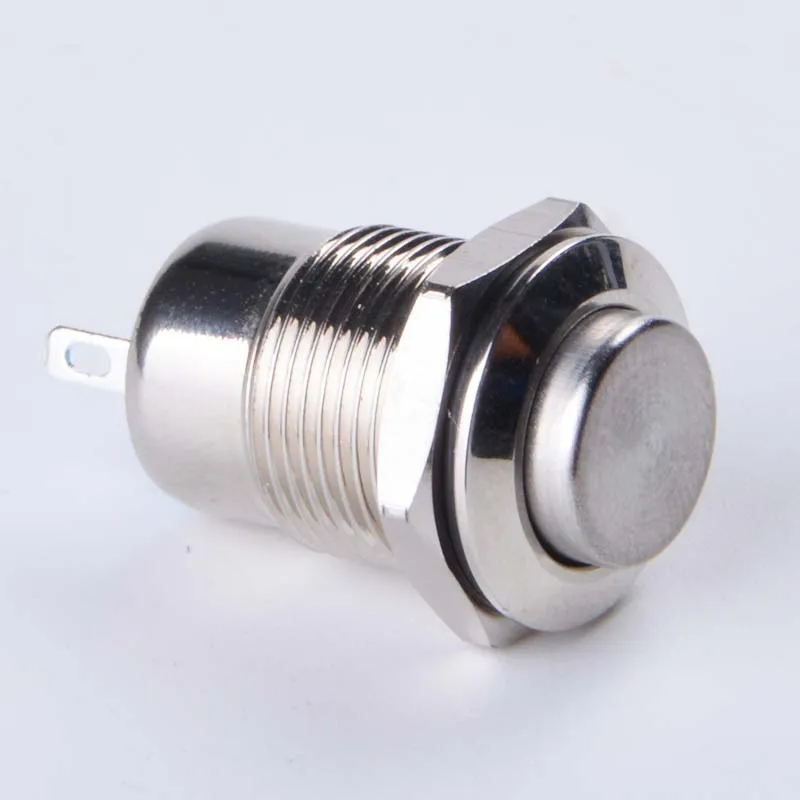 12MM Metal Stainless Stain Switch Latching Power Push Button Flat High Head 1NO momentary latching type 2PIN Car System Home use