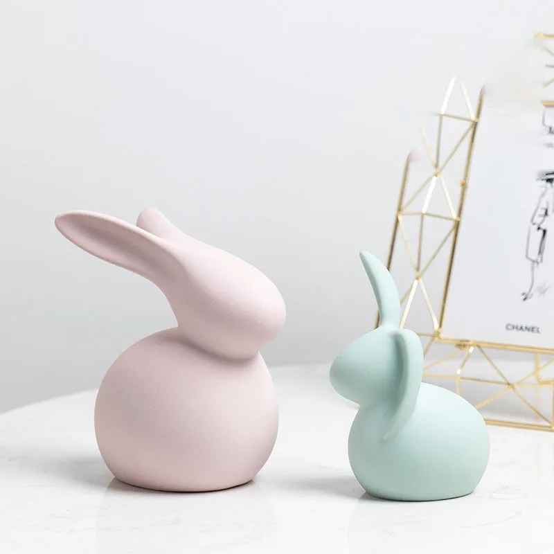 
APHACATOP Set of Macaroon 2 Ceramic Rabbit Statue Home Decor Craft Ornament 