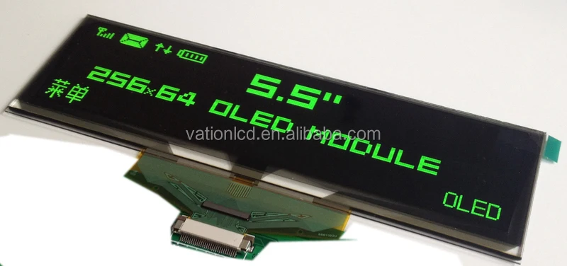 PM-OLED Rectangle 5.5inch Green 256x64 resolution OLED lcd panel for industrial application
