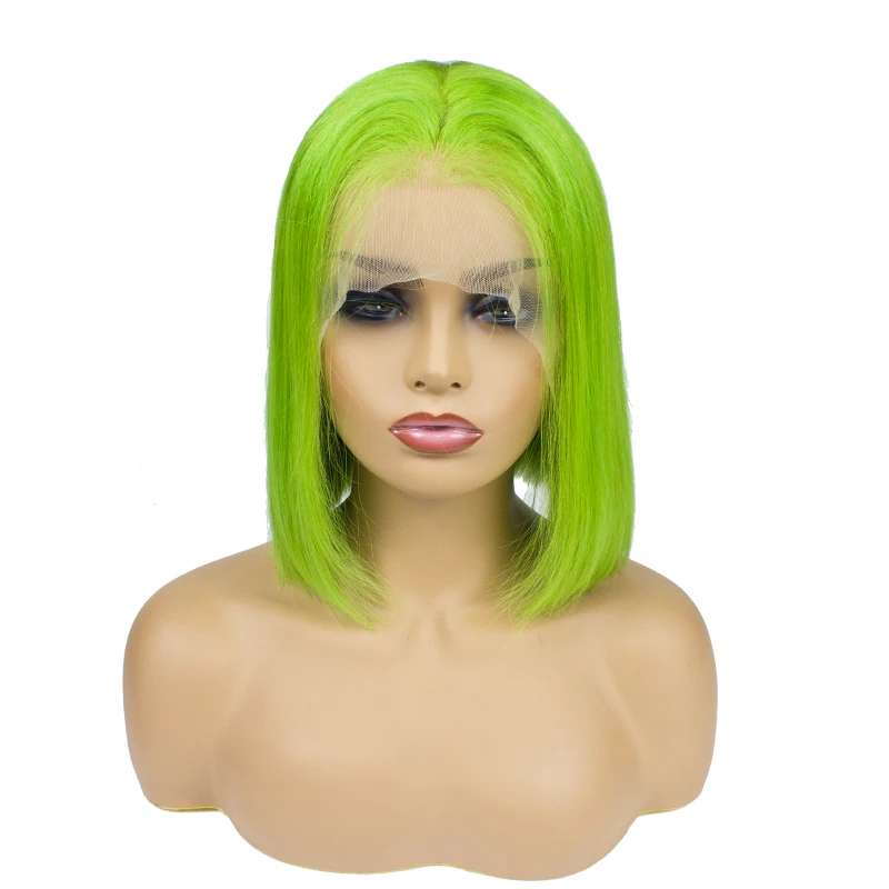 
Moreinhair free shipping 100% human hair fluorescent green Bob wig bleached knots 
